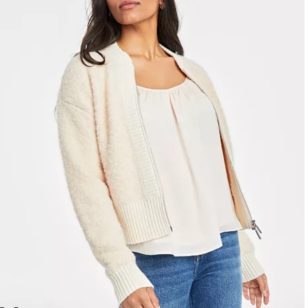 NWT On 34th Women's Boucle Cozy Bomber Sweater Jacket